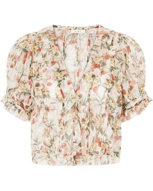Doen Ruffled Floral-Print Silk-Georgette Blouse - Natural