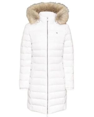 Tommy Hilfiger Faux Fur Trim Hooded Down Coat - White