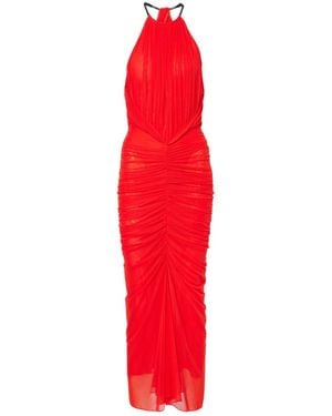 Mugler Pleated Neckline Midi Dress - Red