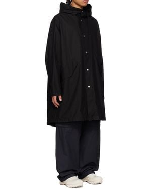 Jil Sander Logo Printed Drawstring Hooded Parka - Black