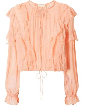 Ulla Johnson Delfina Cropped Ruffled Silk-Crepon Blouse - Pink