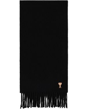 Ami Paris Ami Ami De Coeur Fringed Scarf - Black