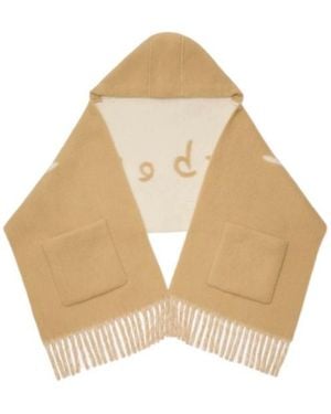 Burberry Logo Alpaca Wool Blend Hooded Scarf - White