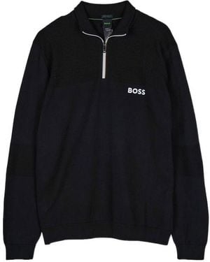 BOSS Zip-Up Logo-Print Jumper - Black
