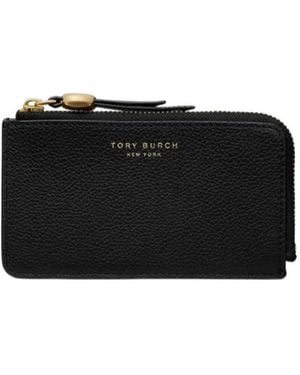 Tory Burch Logo Detailed Zipped Card Holder - Black