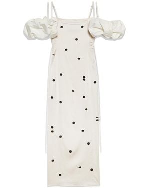 Jacquemus Chouchou Polka-Dot Midi Dress - White