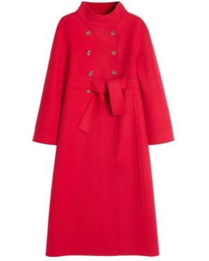 Valentino Double-Breasted High Neck Coat - Red