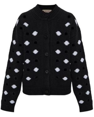 Marni Cutout Polka-Dot Cardigan - Black