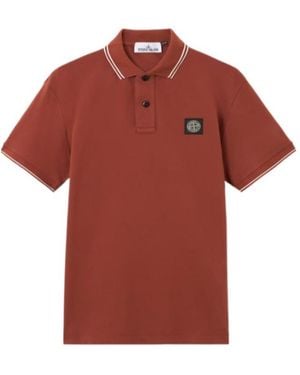 Stone Island Logo Patch Slim Polo Shirt - Red