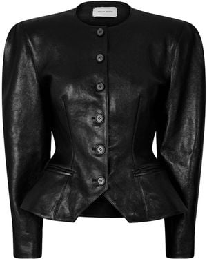 Magda Butrym Round Neck Leather Jacket - Black