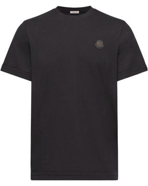 Moncler Double Leather Logo Cotton T-Shirt - Black