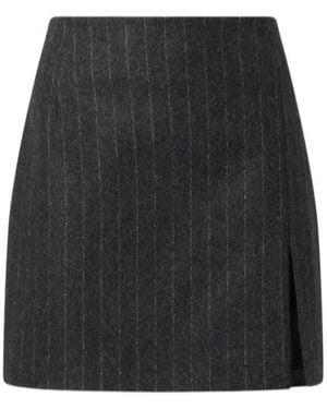 ANDAMANE Pinstriped Wool Skirt - Black