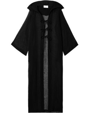 Lisa Marie Fernandez Hooded Crinkled Linen-Blend Gauze Kaftan - Black
