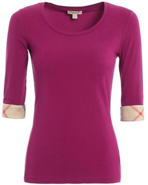 Burberry Round Collar, Mid-Long Sleeve T-Shirt - Purple