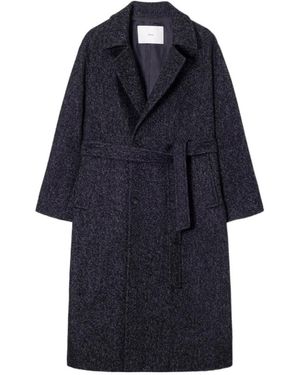 DUNST Relaxed Double-Breasted Robe Coat Charcoal Tweed - Blue