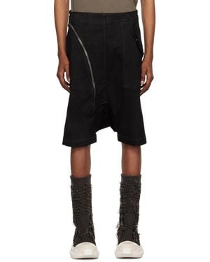 Rick Owens Old Made Diagonal Zipper Coated Denim Shorts - Black