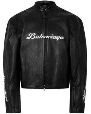 Balenciaga Logo Leather Biker Jacket - Black