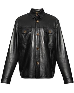 Versace Button-Up Leather Overshirt - Black