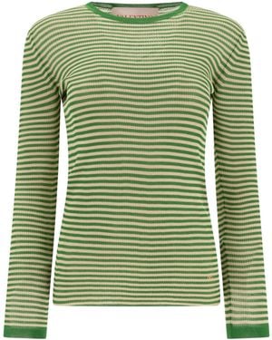 Valentino Striped Crewneck Knitted T-Shirt - Green
