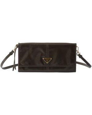 Prada Leather Wallet With Shoulder Strap - White