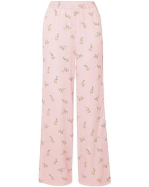 Sleeper Blossom Floral-Print Satin Pants - Pink