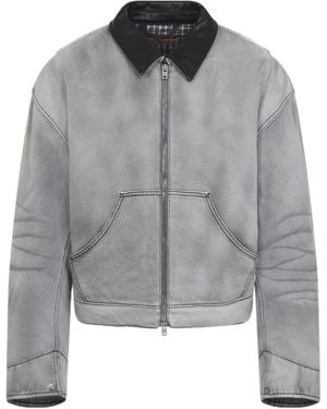 Acne Studios Zip Leather-Collar Denim Jacket - Grey