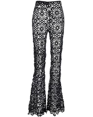 Norma Kamali Flower Detailed Knit Flared Pants - Black