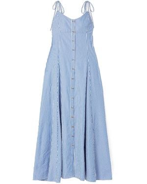 Rosie Assoulin Pleated Striped Poplin Maxi Dress - Blue