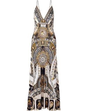CAMILLA Printed Silk-Satin Maxi Dress - White