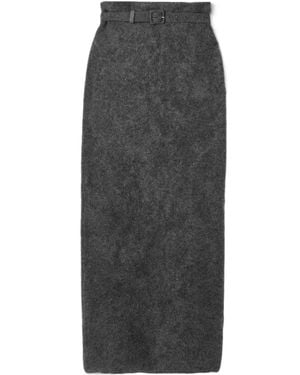 Adam Lippes Levi Belted Brushed-Cashmere Midi Skirt - Gray