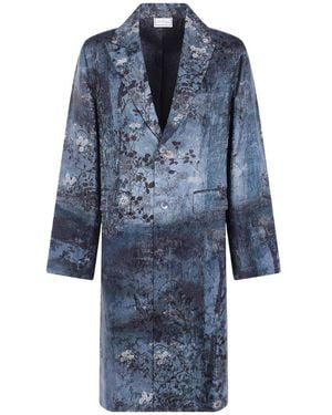 Pierre Louis Mascia Floral-Print Coat - Blue