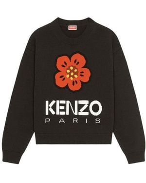 KENZO Logo Intarsia Crewneck Jumper - Black