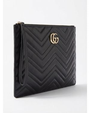 Gucci Gg Marmont Chevron Large Pouch - Black