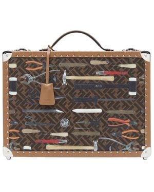 Fendi Ff Canvas Suitcase With Tool Print - Brown