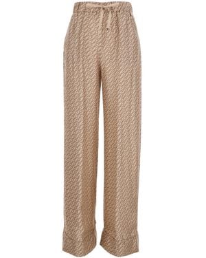 Herno Silk Trousers With Elastic Drawstring Waist And All-Over Print - Natural