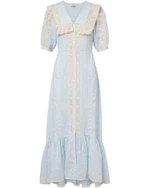 RIXO London Edina Embroidered Cotton Midi Dress - Blue