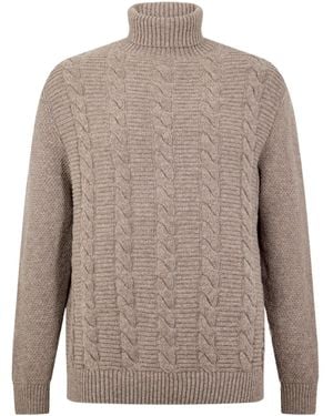 Barbour Cable Knit Wool Turtle Neck Sweater - Brown
