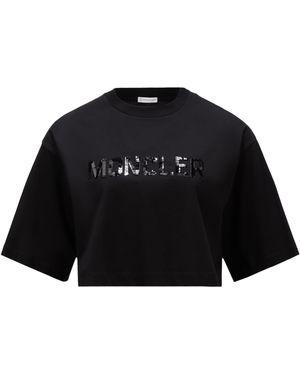 Moncler Embellished Logo Embroidery Cropped T-Shirt - Black