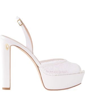 Jennifer Chamandi Satin-Trimmed Lace Sandals - White