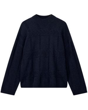 Emporio Armani Long-Sleeve Solid-Color Crew-Neck Casual Pullover Sweater For Work - Blue