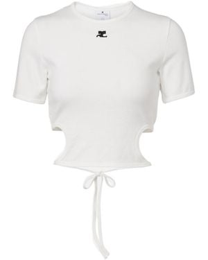 Courreges Logo Cutout Tie-Back Cotton Crop Top - White