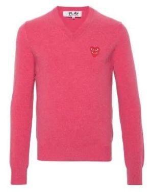COMME DES GARÇONS PLAY V-Neck Wool Sweater - Pink
