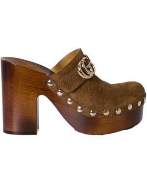 Gucci Studded Platform Clogs - Brown