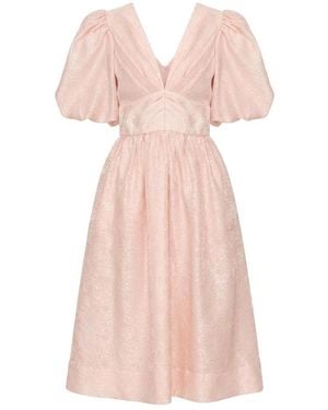 Sea Puff-Sleeve V-Neck Midi Dress - Pink