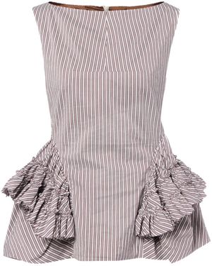 Dries Van Noten Striped Ruffled Cotton And Silk Top - Purple