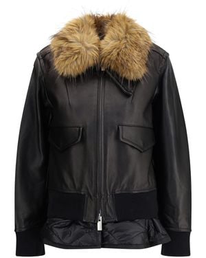 Sacai Leather Jacket With A Plush Collar - Black