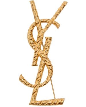 Saint Laurent Twisted Texture Metal Brooch - Metallic