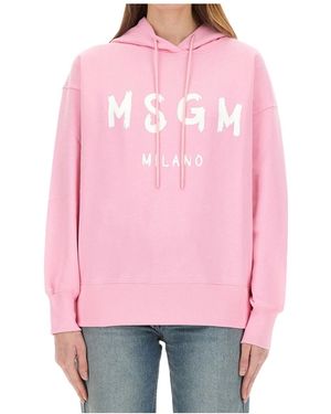 MSGM Logo-Print Drawstring Hoodie - Pink