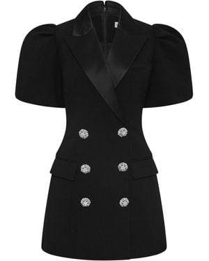 Rebecca Vallance Zendaya Crystal-Embellished Puff-Sleeve Mini Dress - Black