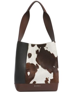 Marni Pod 2.0 Cow-Print Shoulder Bag - White
